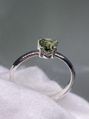 Grade AAA - Fine Cut Natural Faceted MOLDAVITE and Sterling Silver Ring.