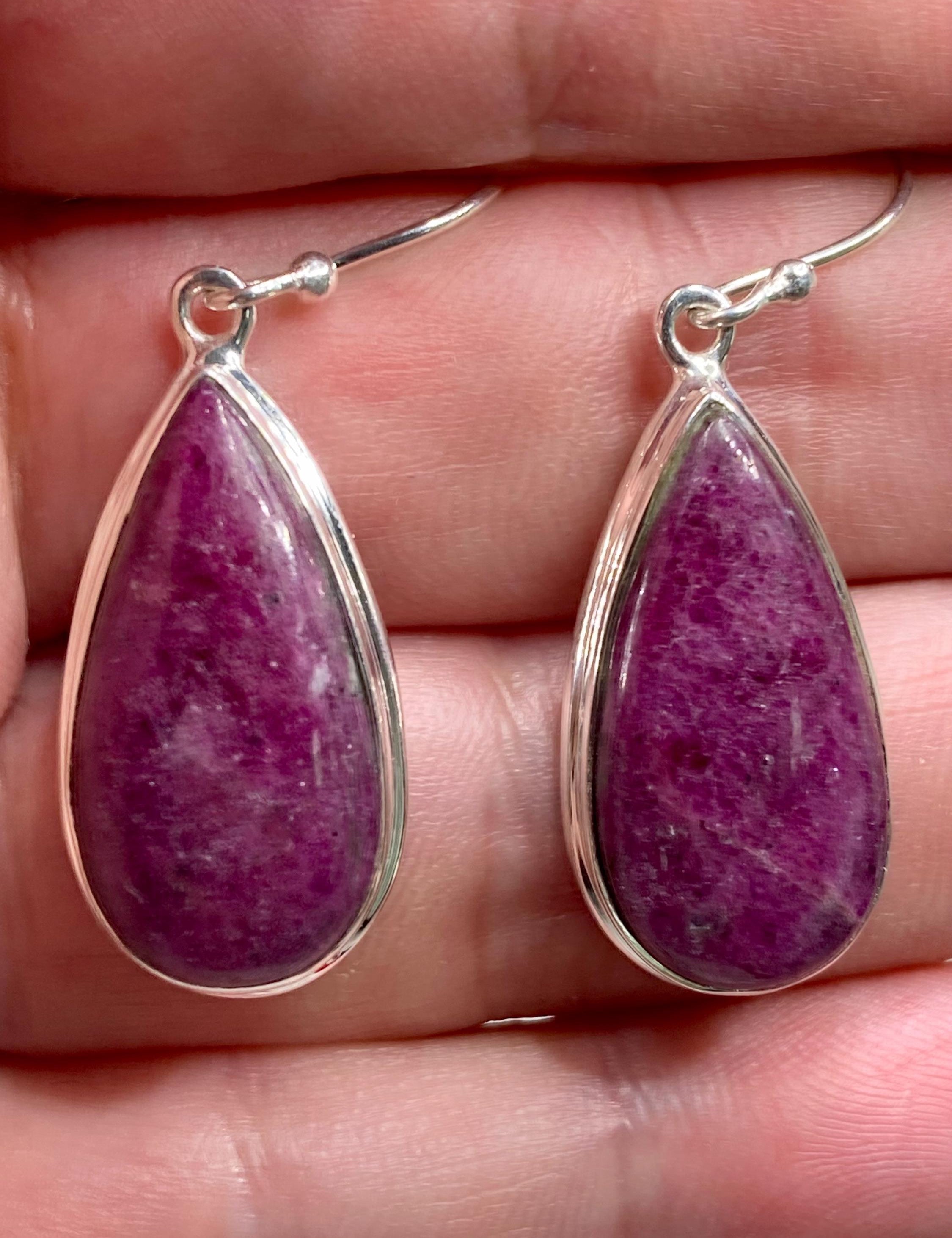 Natural African Ruby and Silver Dangle Earrings