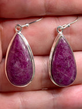 Natural African Ruby and Silver Dangle Earrings
