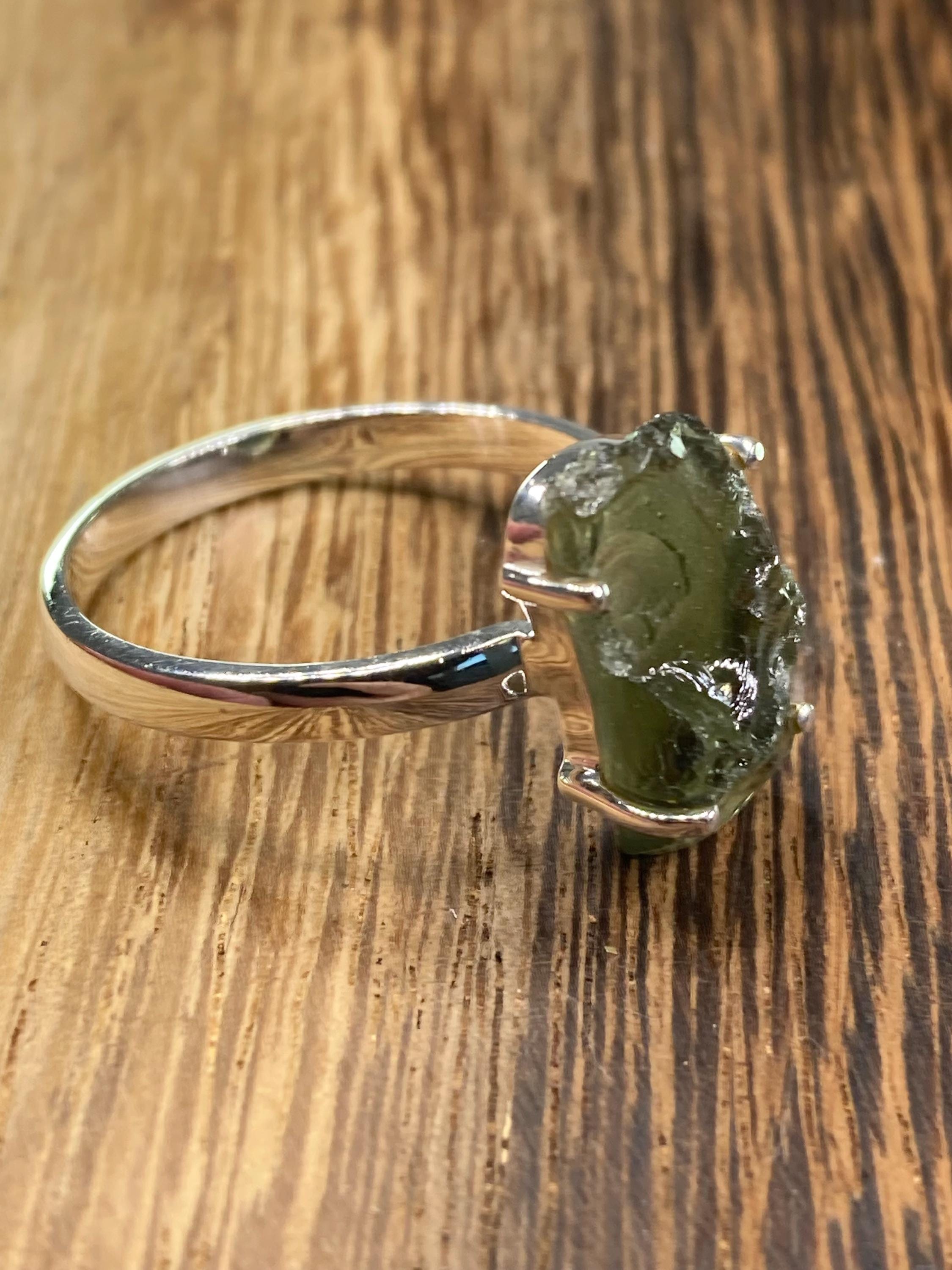 Grade AAA - Natural MOLDAVITE and Sterling Silver Ring.