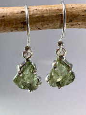 AAA Natural Moldavite and Silver Dangle Earrings