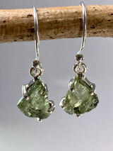 AAA Natural Moldavite and Silver Dangle Earrings