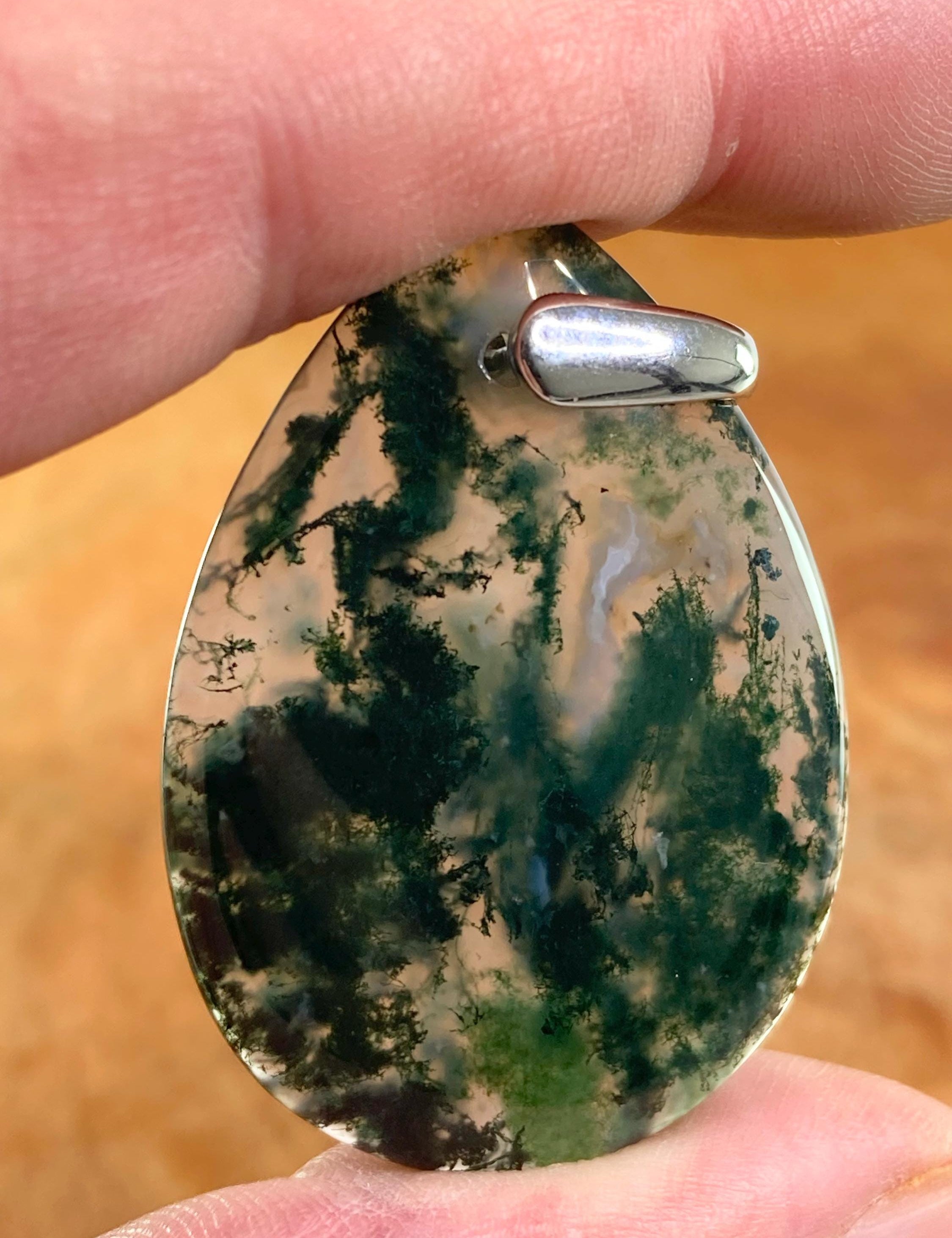 Moss Agate Silver Teardrop Pendant