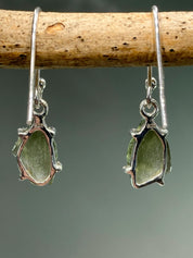 AAA Natural Moldavite and Silver Dangle Earrings