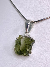 Natural MOLDAVITE and Sterling Silver Pendant