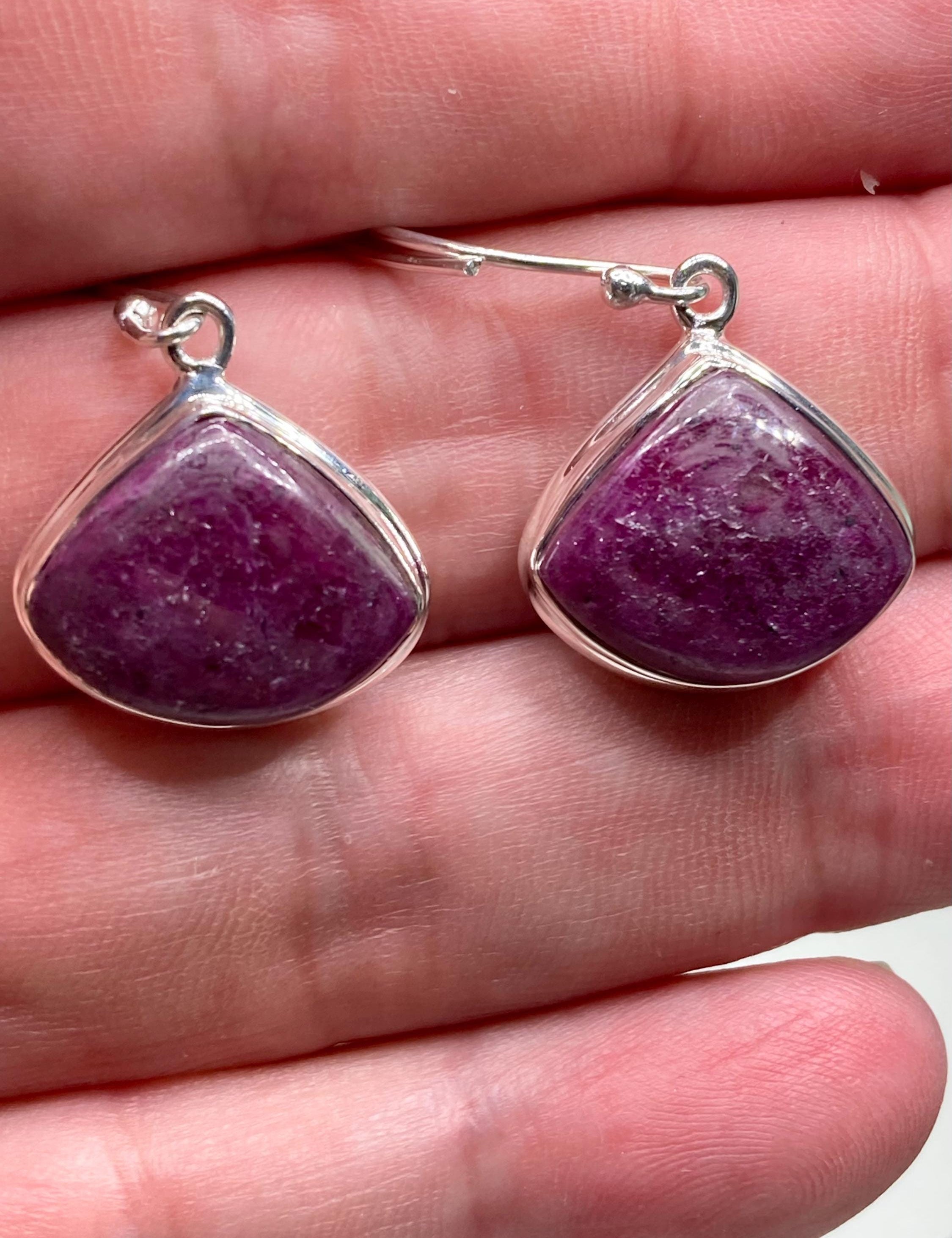 Natural African Ruby and Silver Dangle Earrings