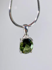 Fine Cut Faceted MOLDAVITE and Sterling Silver Pendant