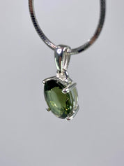 Fine Cut Faceted MOLDAVITE and Sterling Silver Pendant