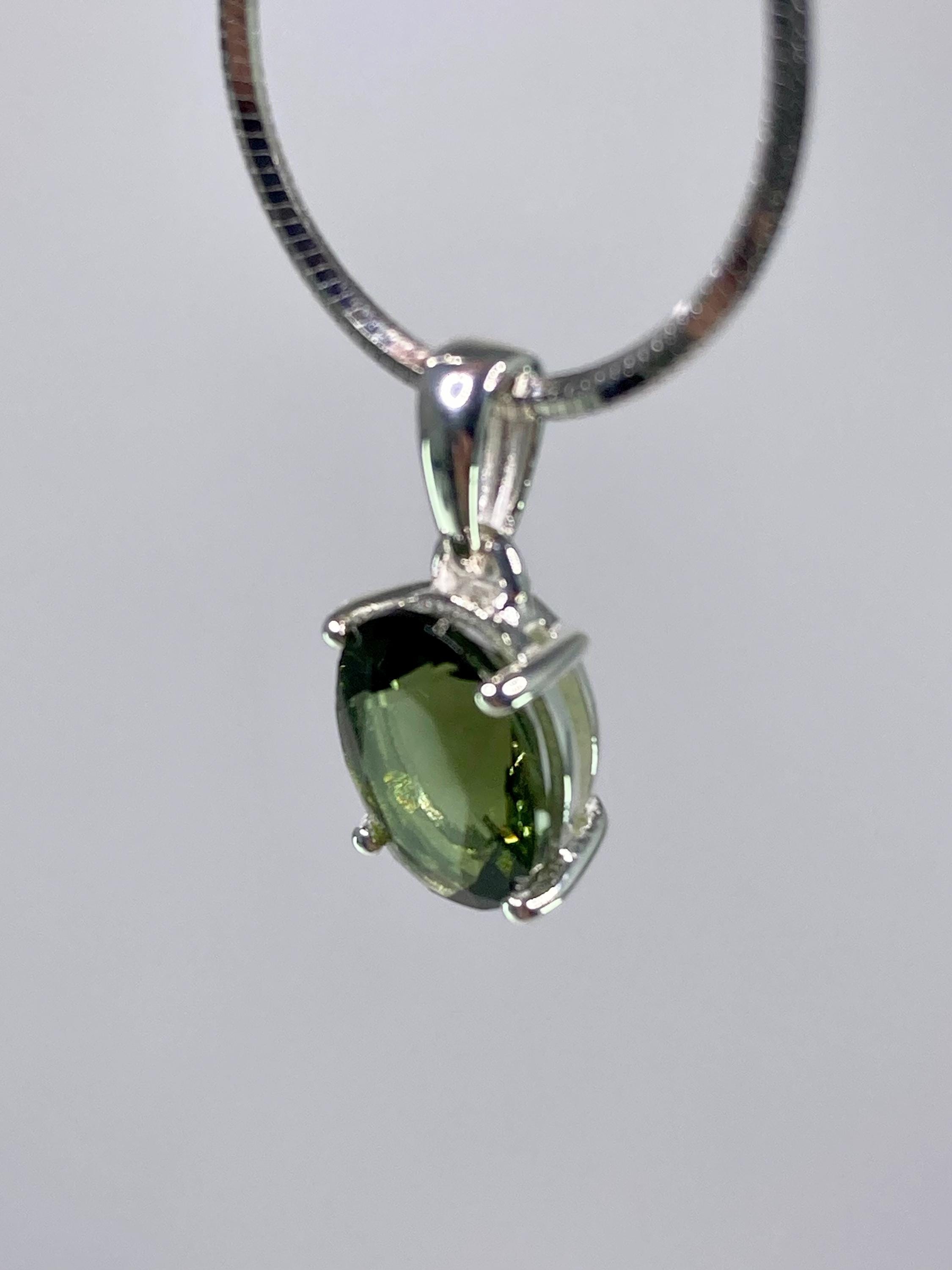 Fine Cut Faceted MOLDAVITE and Sterling Silver Pendant