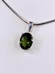 Fine Cut Faceted MOLDAVITE and Sterling Silver Pendant
