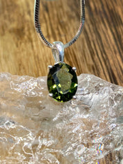 Fine Cut Faceted MOLDAVITE and Sterling Silver Pendant