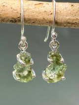 AAA Natural Moldavite and Silver Dangle Earrings