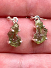 Natural Uncut Moldavite Sterling Silver Dangle Earrings