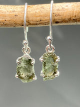 AAA Natural Moldavite and Silver Dangle Earrings