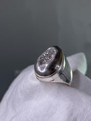 Platinum Window Druzy Silver Ring