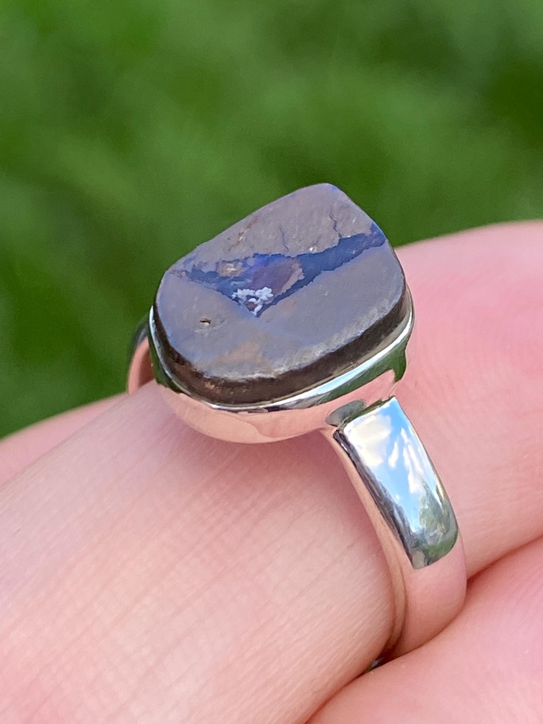 A Natural Australian Boulder Opal and Silver Ring