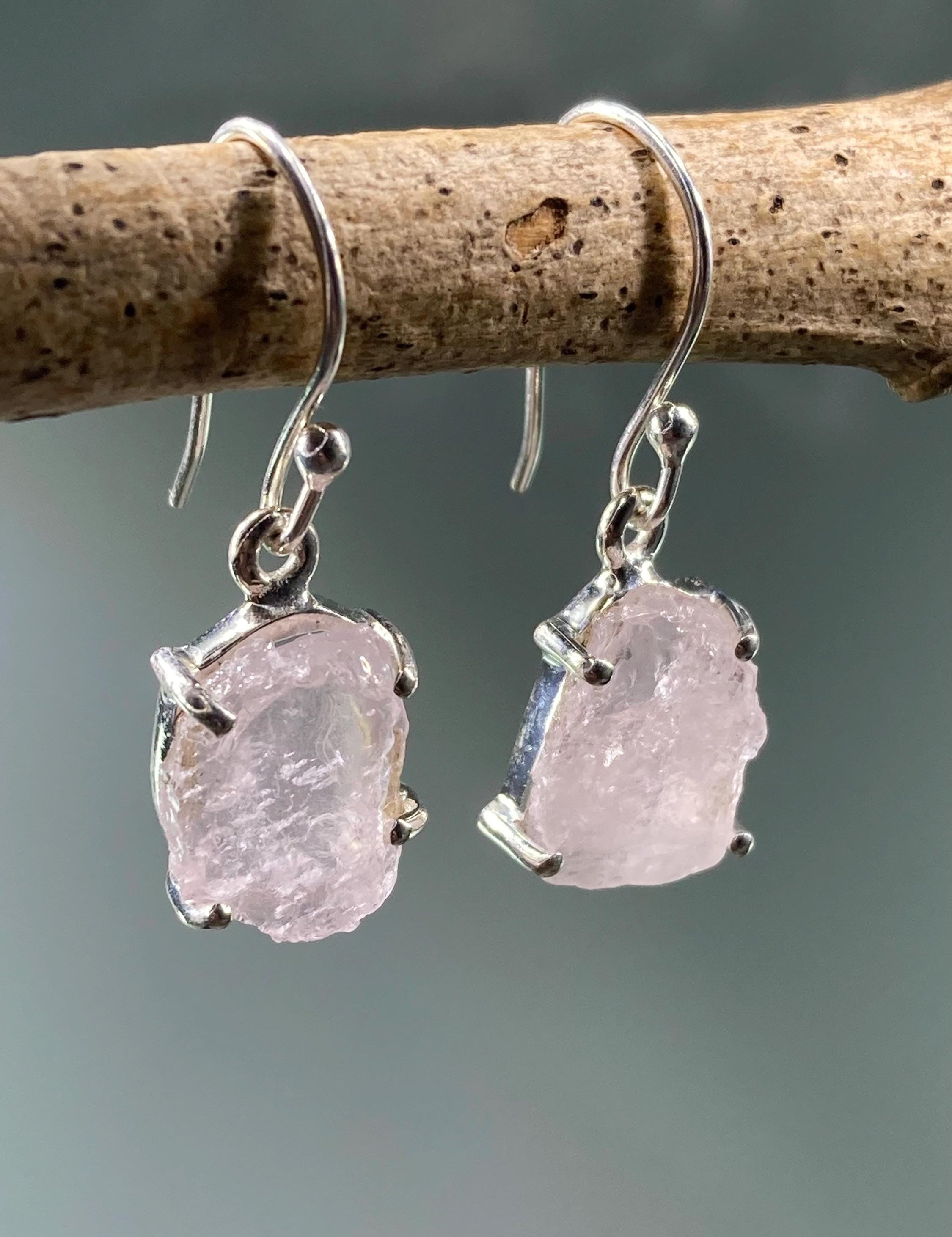 Morganite Drop Earrings: 925 Silver, Pale Pink Hexagon Cut