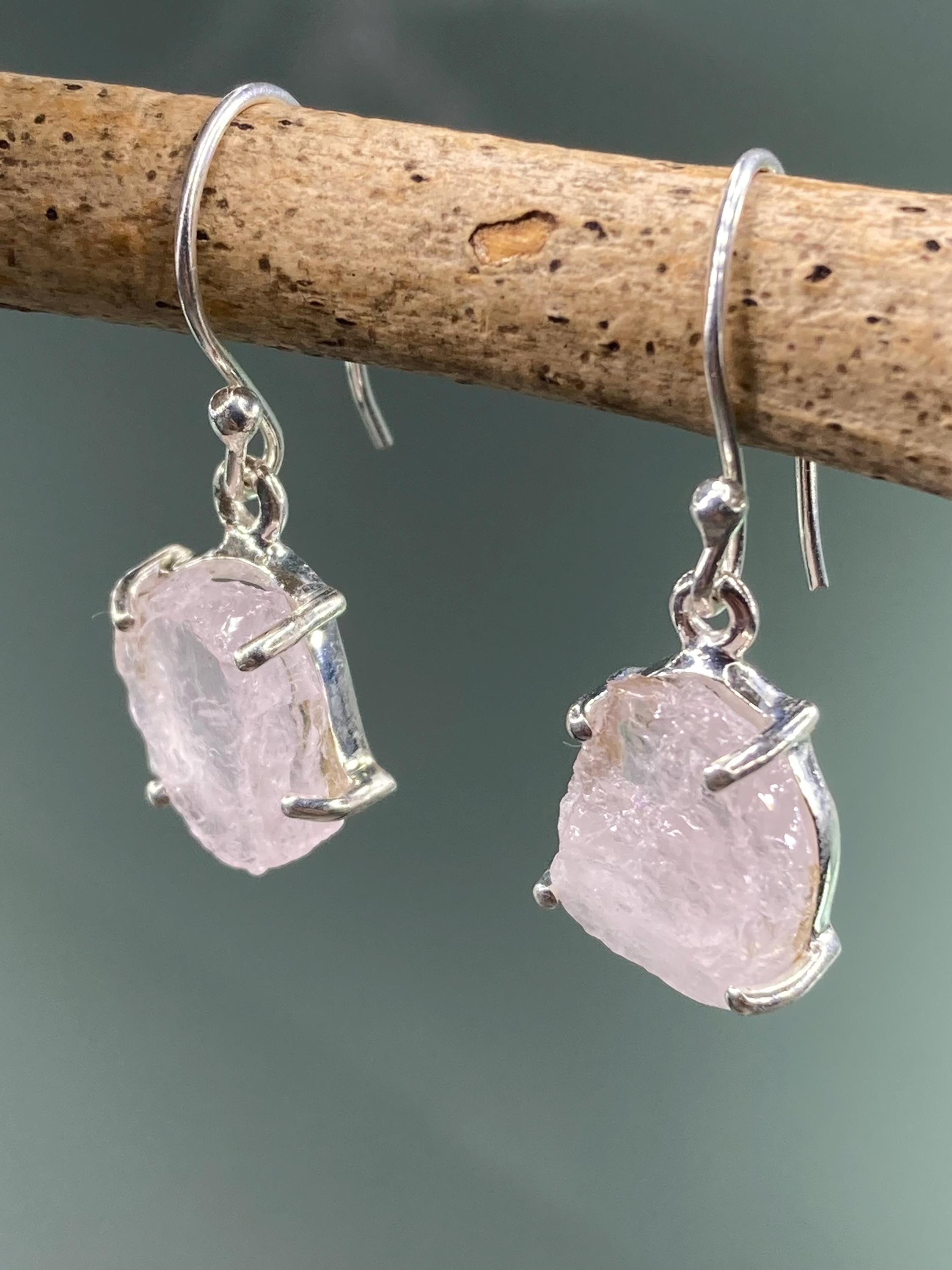 Morganite Drop Earrings: 925 Silver, Pale Pink Hexagon Cut
