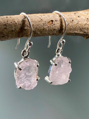 Morganite Drop Earrings: 925 Silver, Pale Pink Hexagon Cut