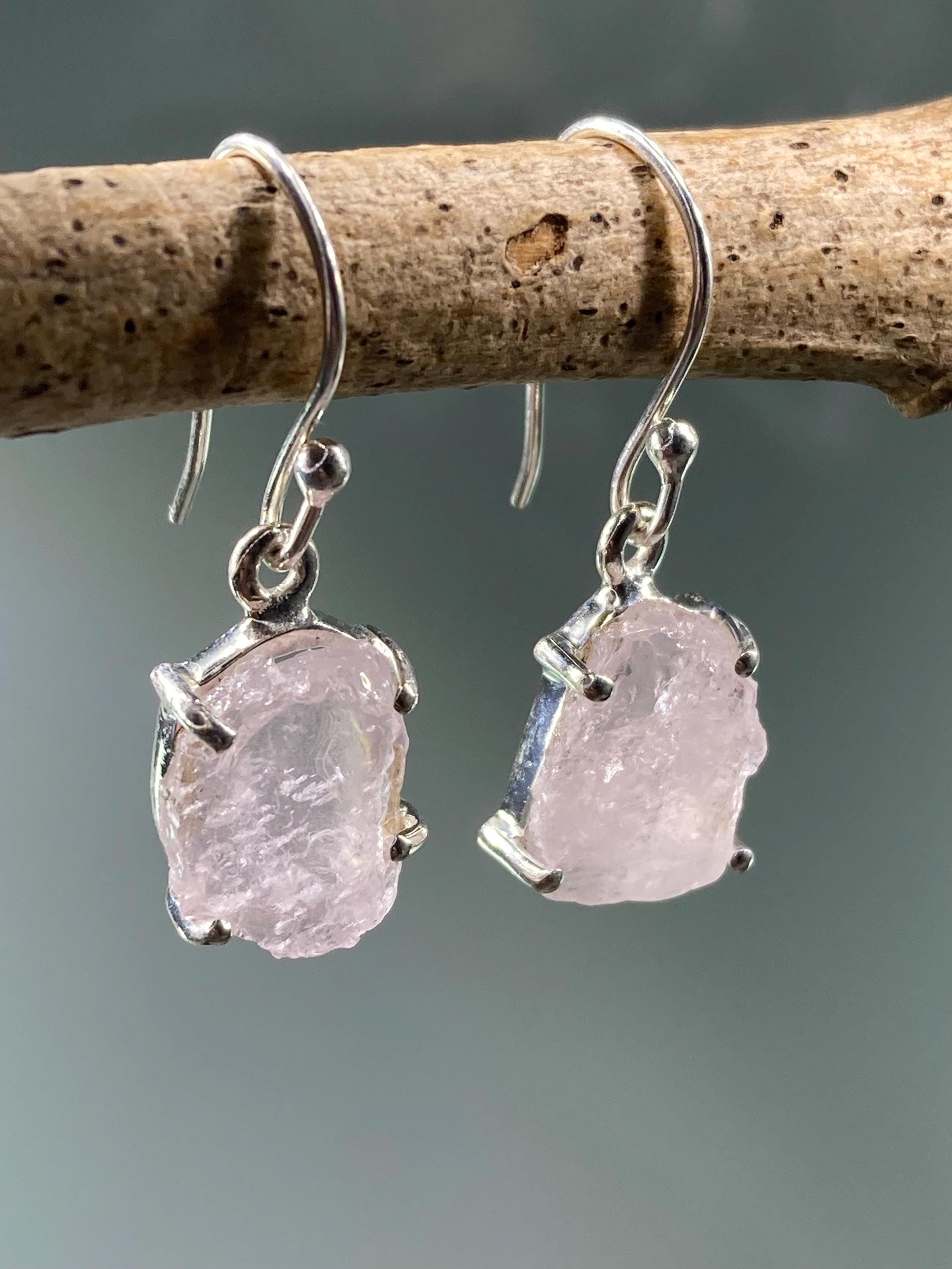 Morganite Drop Earrings: 925 Silver, Pale Pink Hexagon Cut