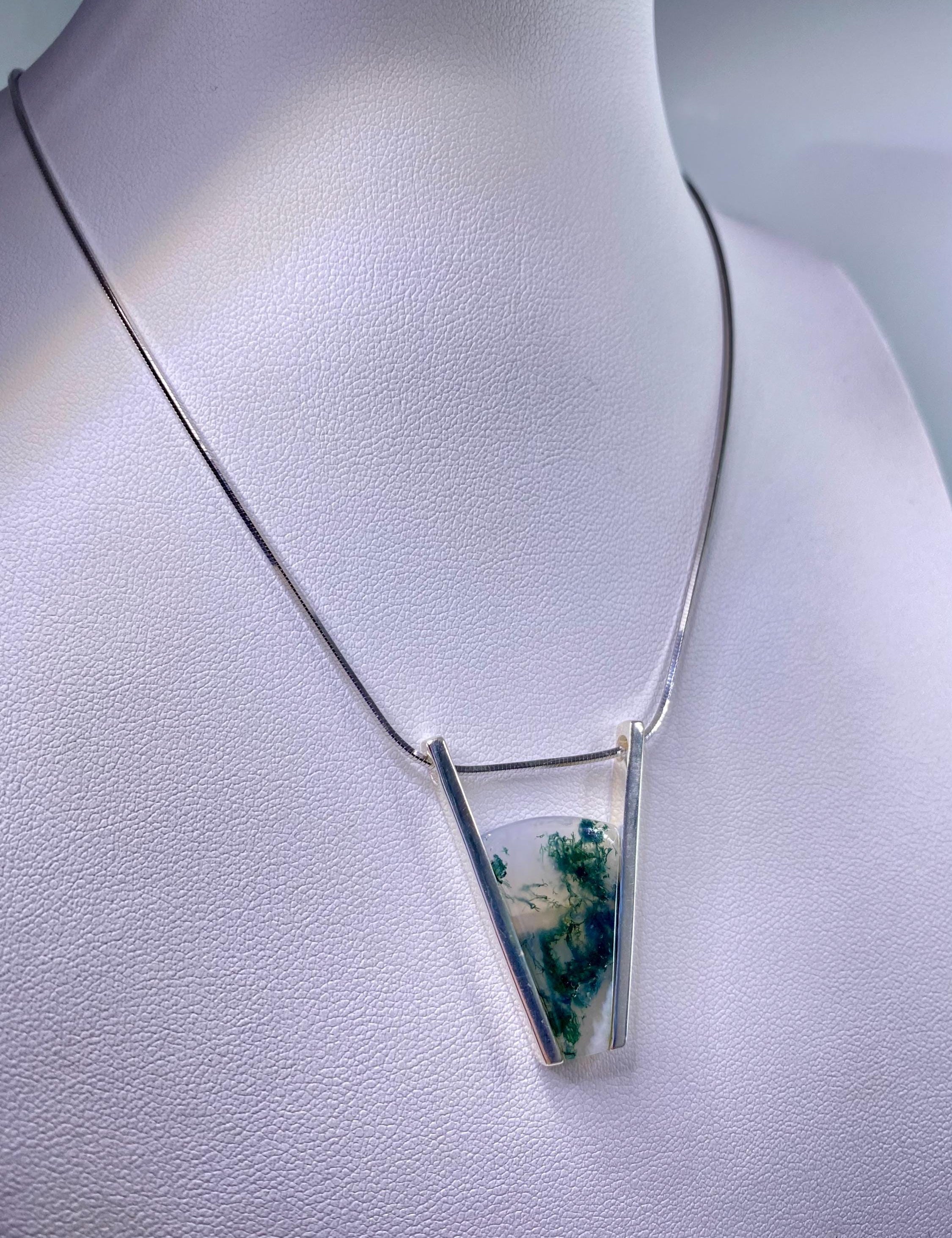 Moss Agate Silver Pendant