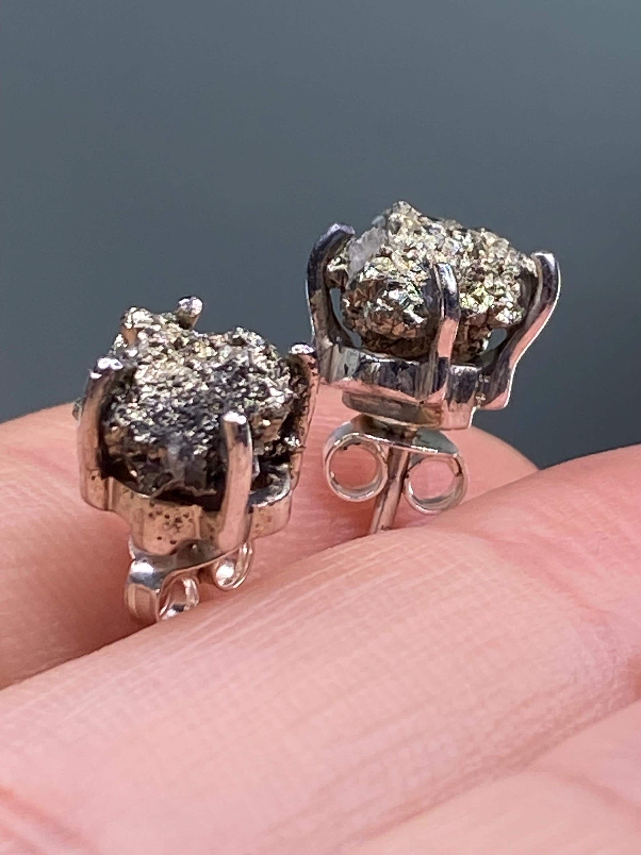 Pyrite Drusy/Druzy Silver Stud Earrings