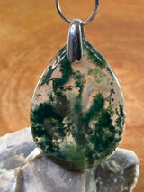 Moss Agate Silver Teardrop Pendant