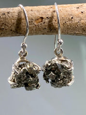 Hexagon cut Pyrite Druzy 925 Sterling Silver Dangle Earrings