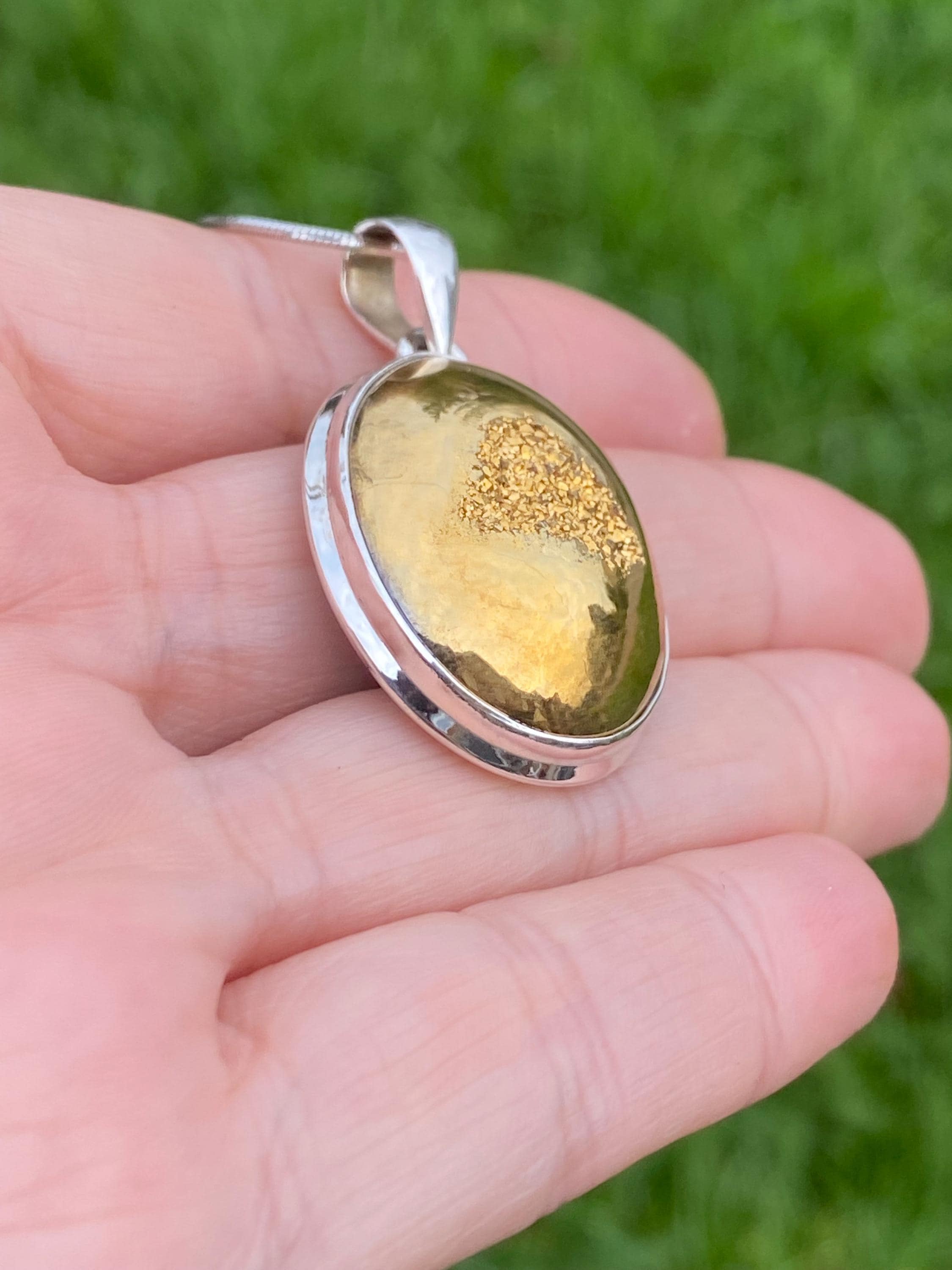 Golden Window Druzy Silver Pendant
