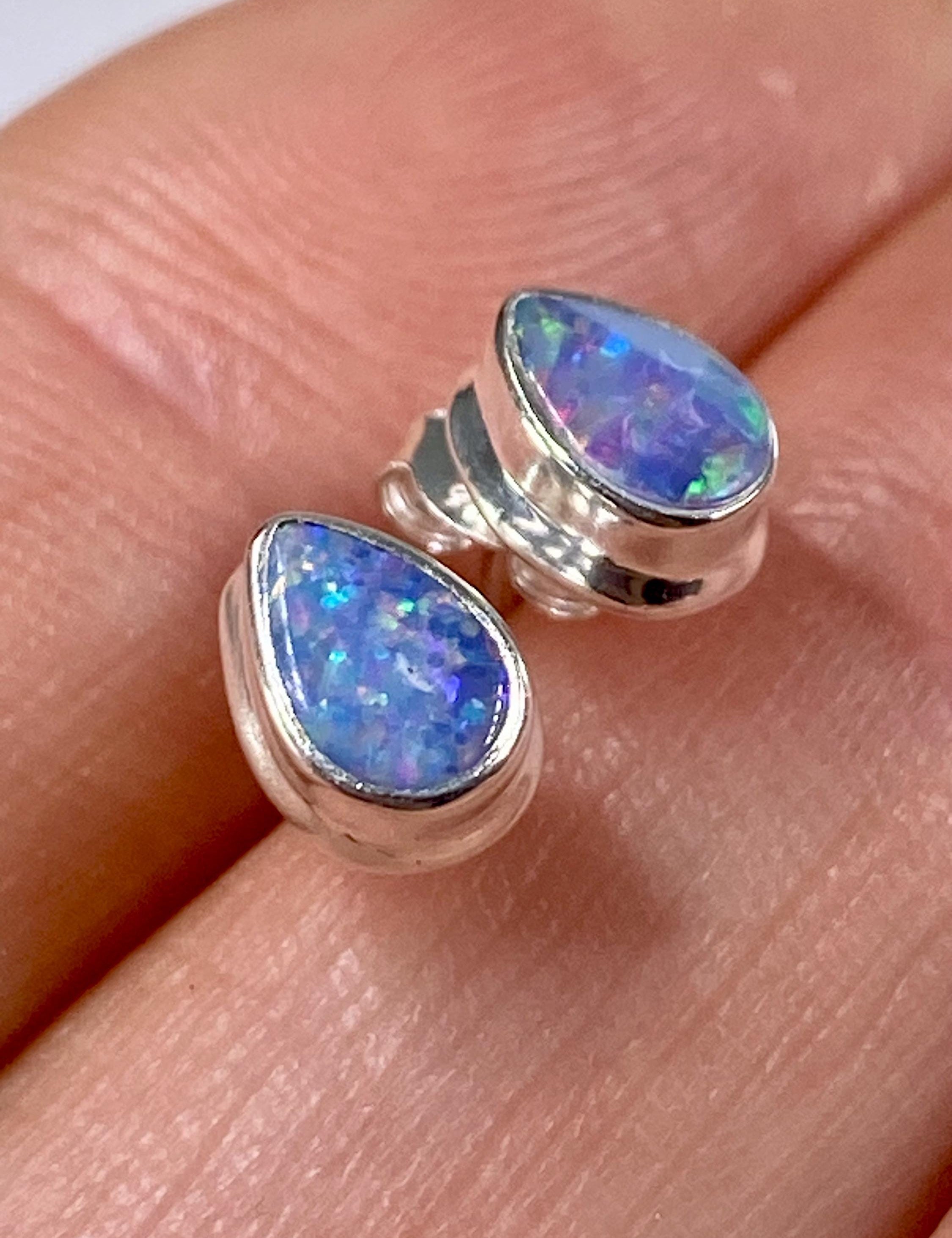 Australian Opal and Silver Stud Earrings