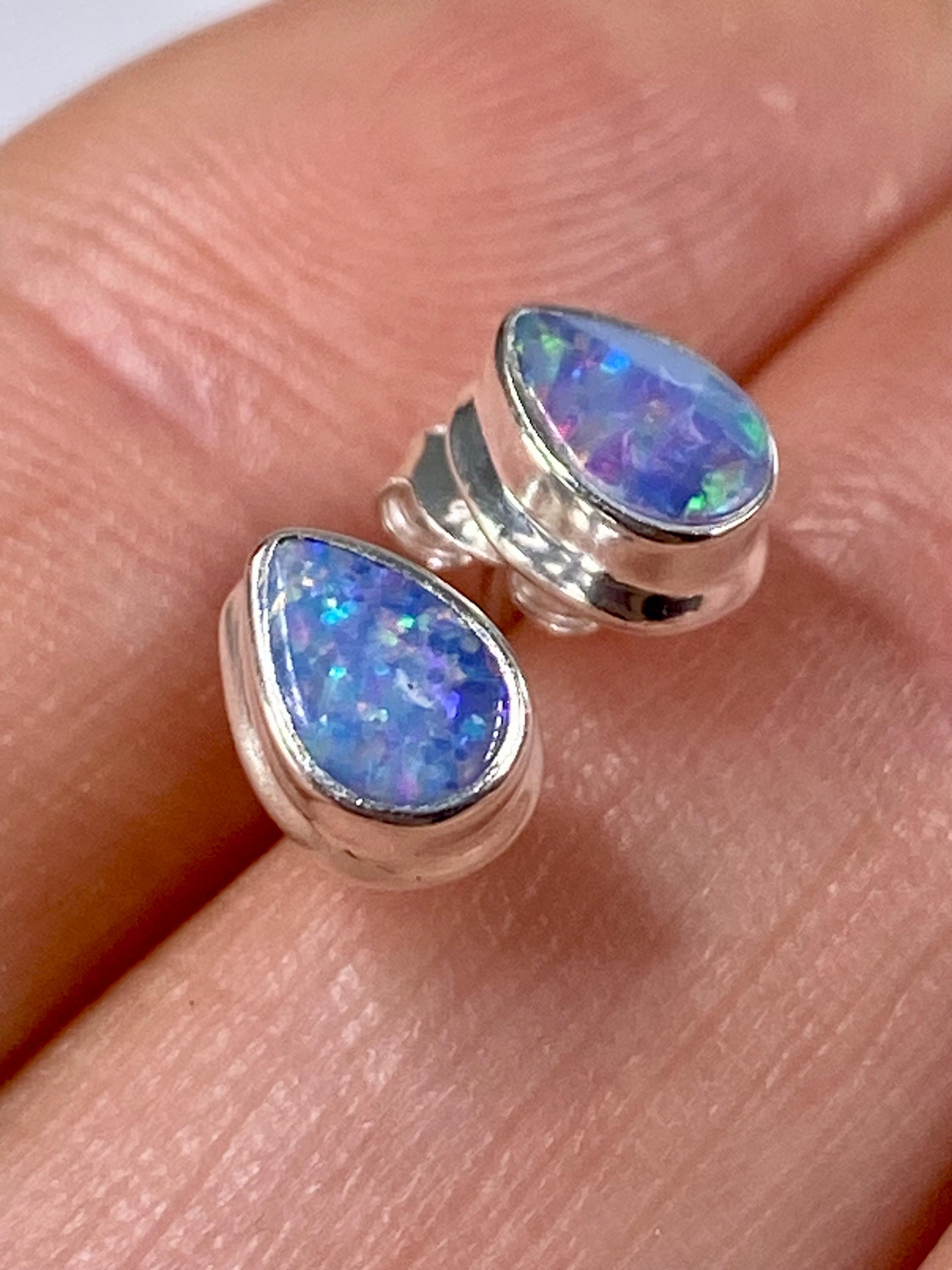 Australian Opal and Silver Stud Earrings