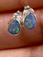 Australian Opal and Silver Stud Earrings