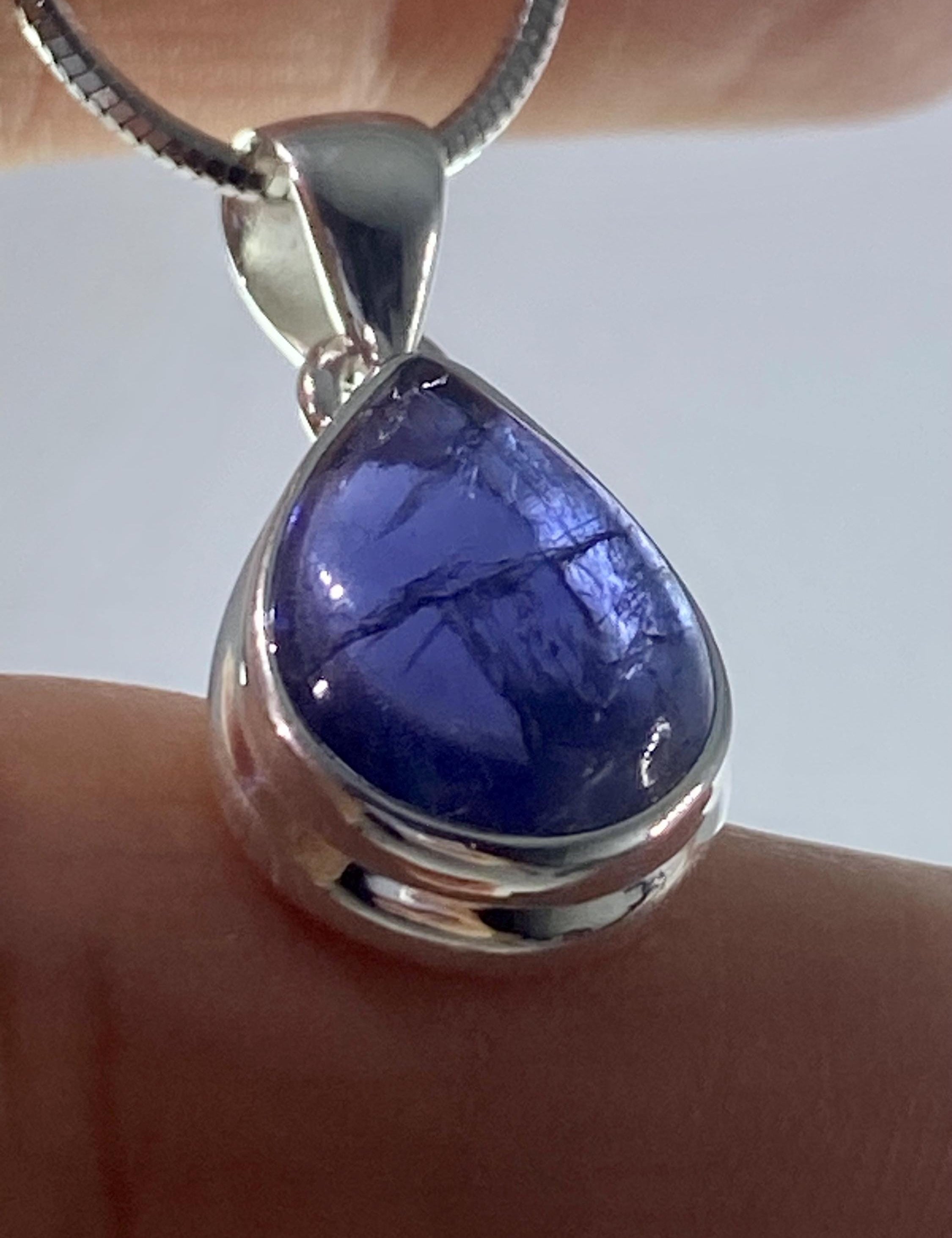 Natural Iolite or Lolite Silver Pendant