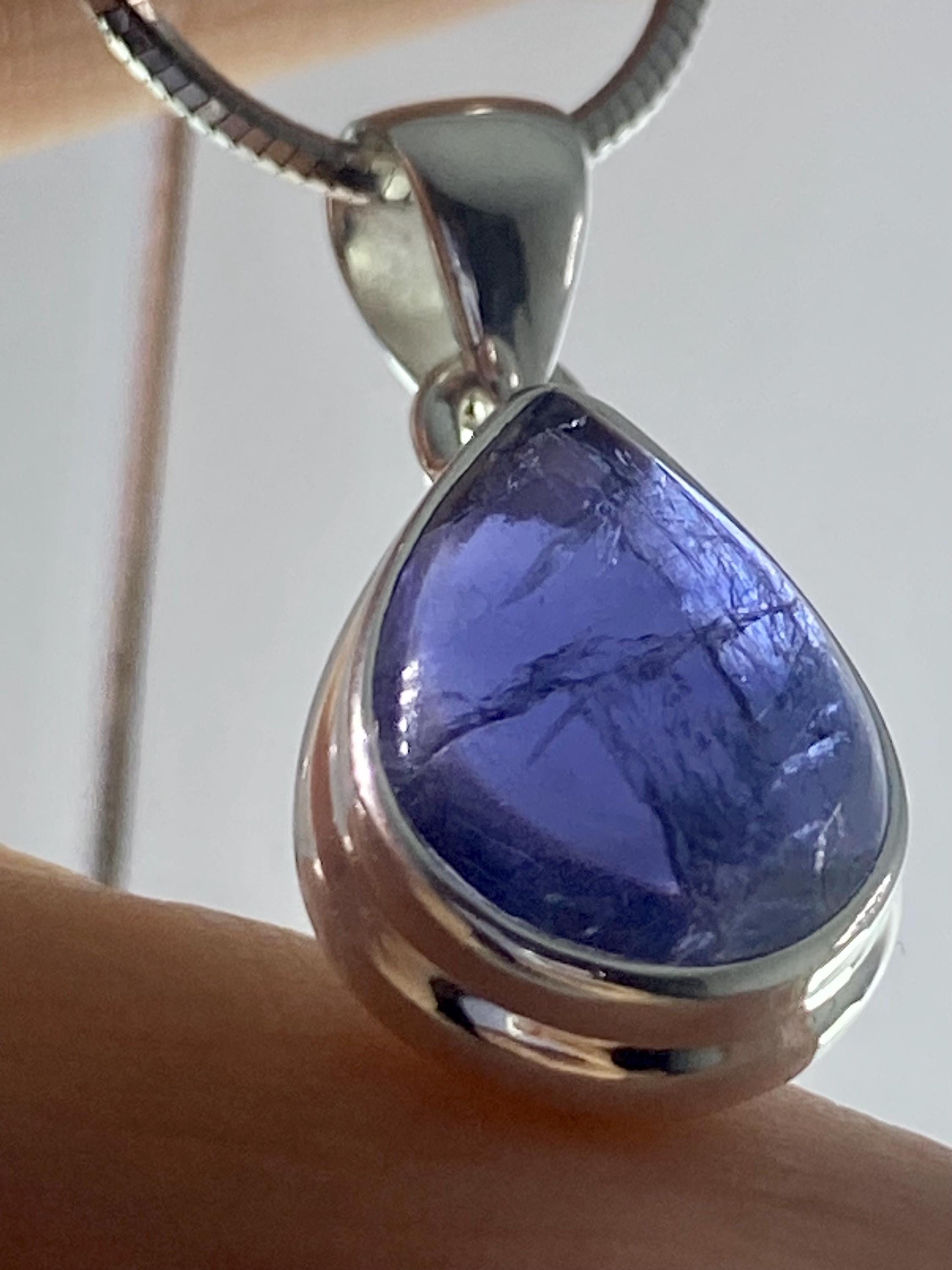 Natural Iolite or Lolite Silver Pendant