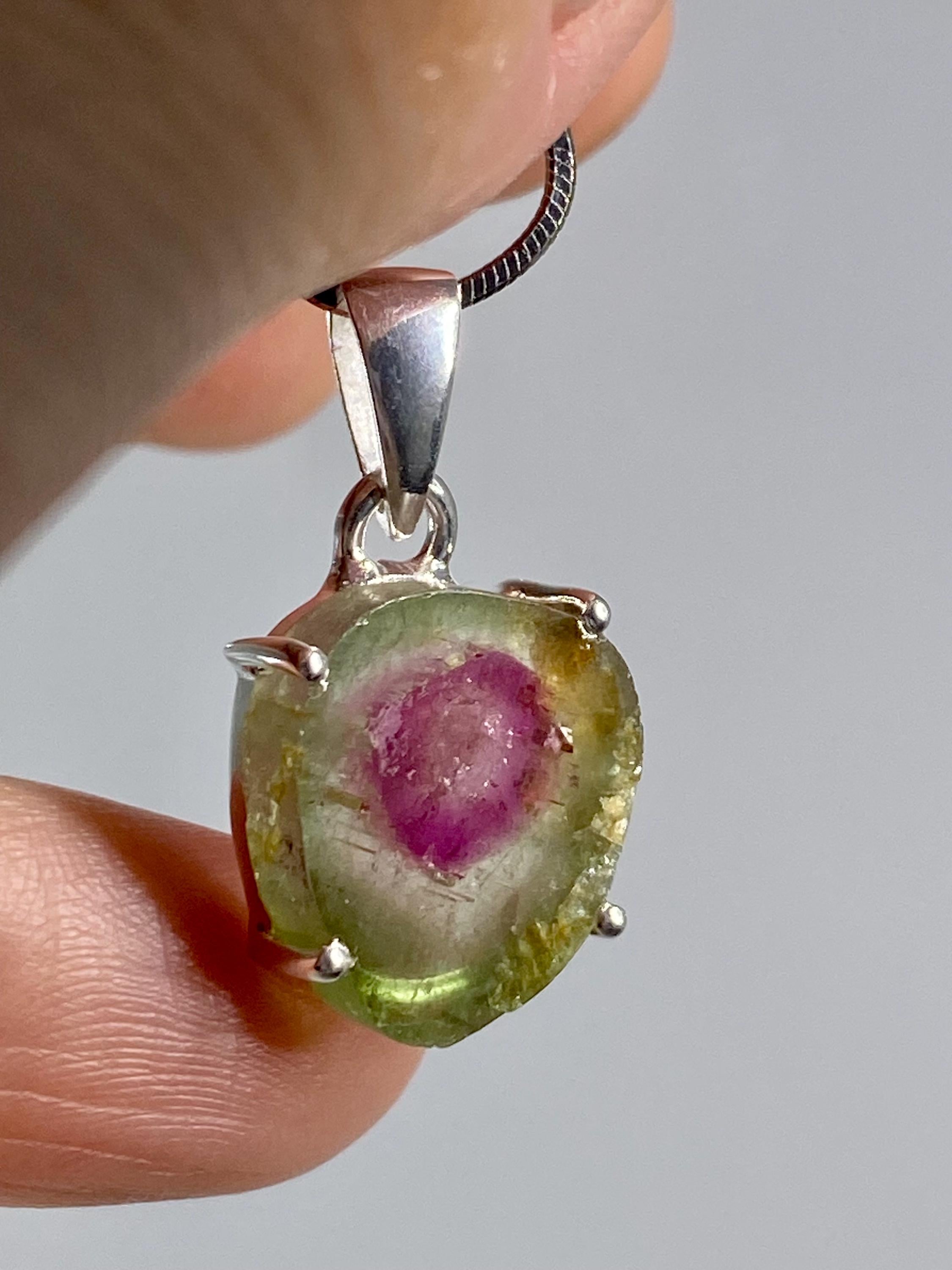 The Perfect Watermelon Tourmaline and Silver pendant