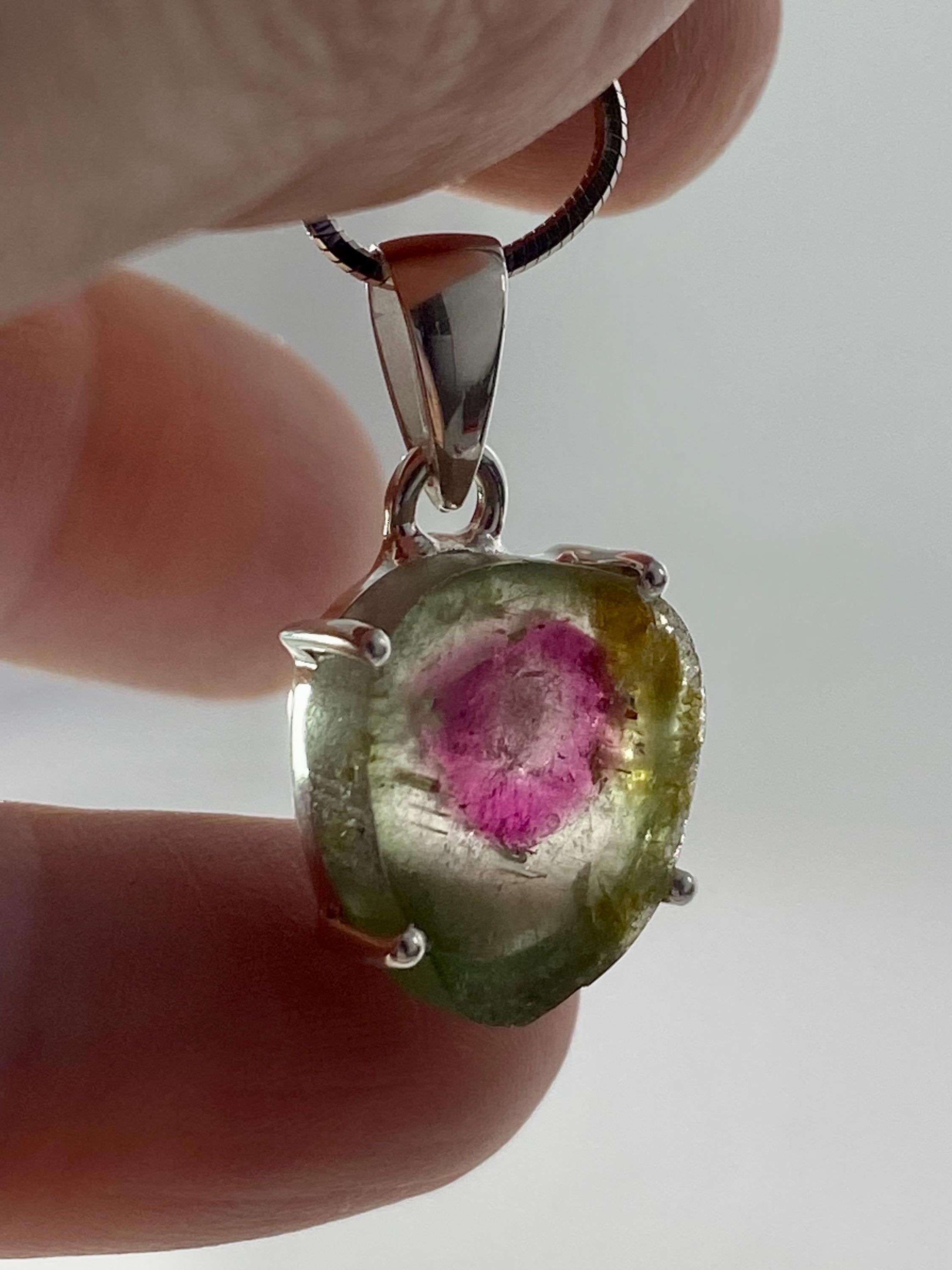 The Perfect Watermelon Tourmaline and Silver pendant