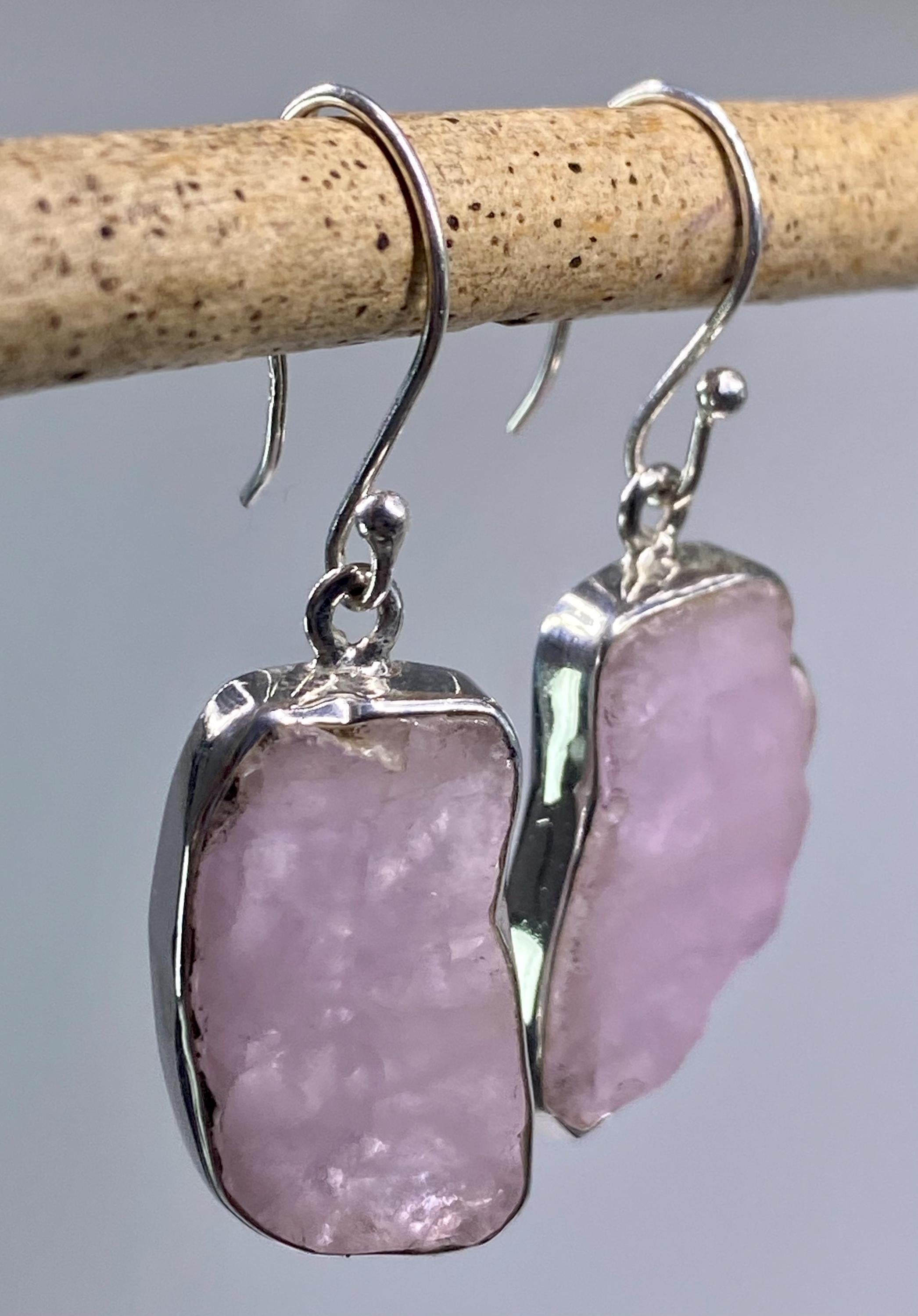 Natural Kunzite Slice Silver earrings