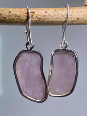 Natural Kunzite Slice Silver earrings