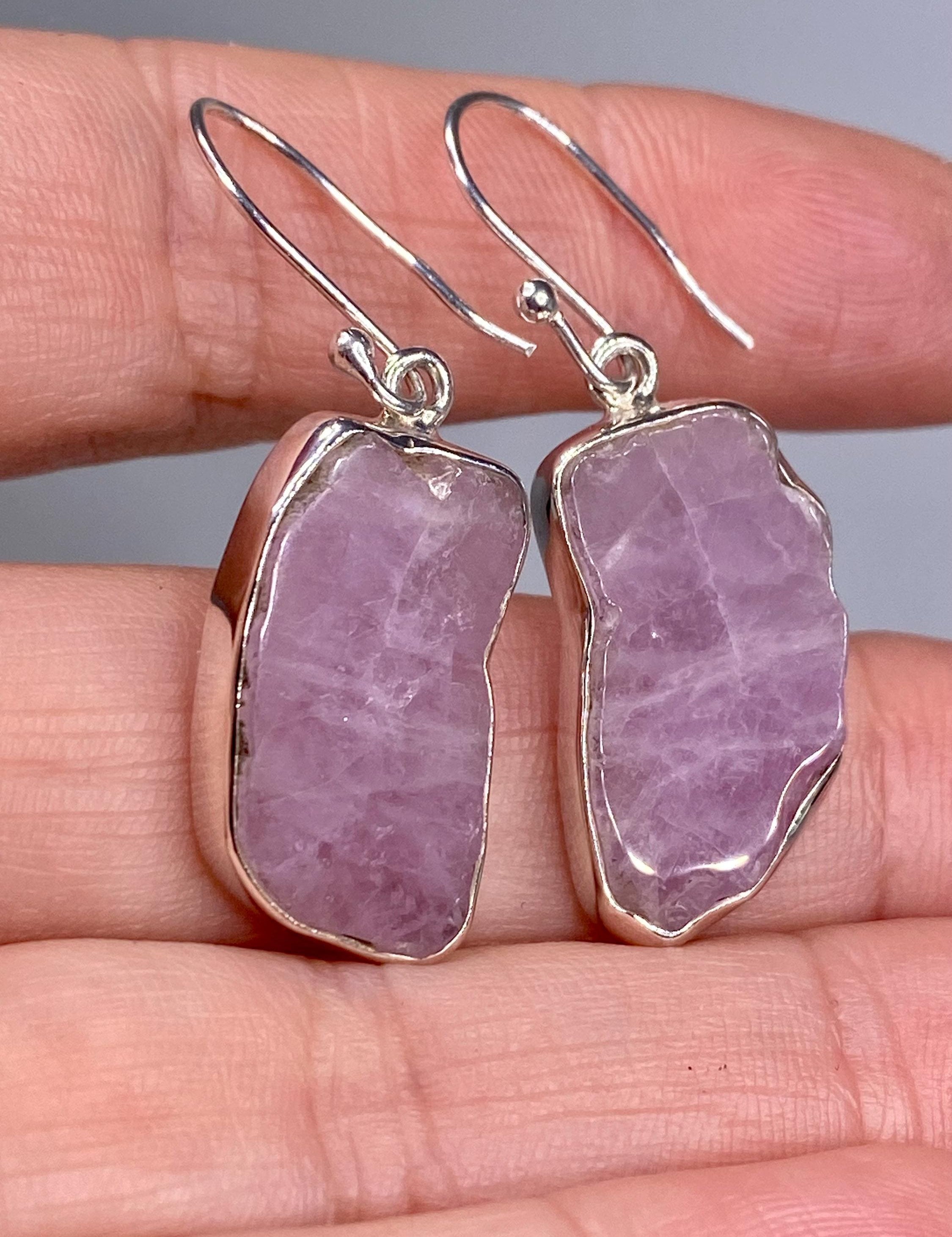 Natural Kunzite Slice Silver earrings