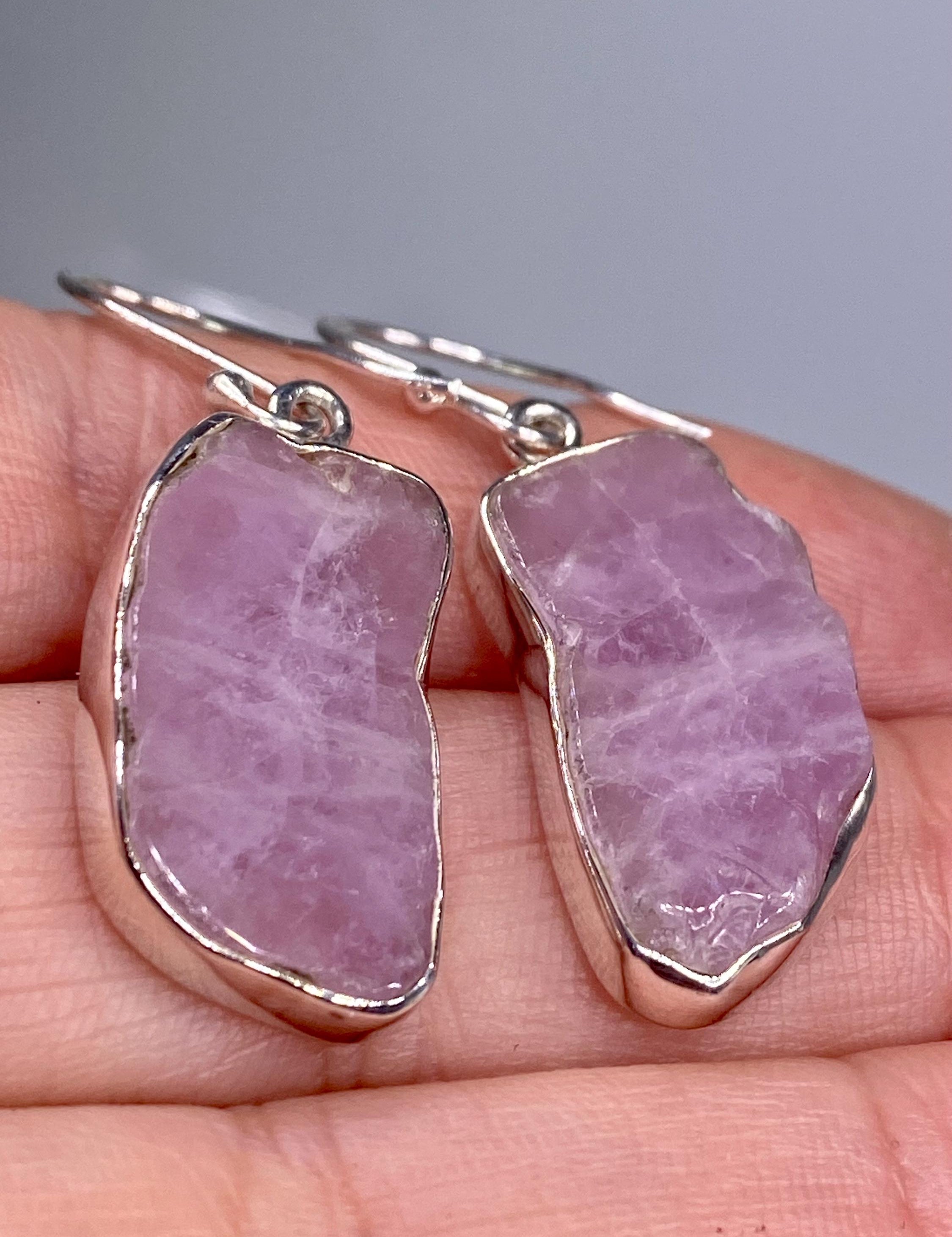 Natural Kunzite Slice Silver earrings