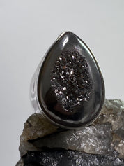 Platinum Window Druzy Silver Ring