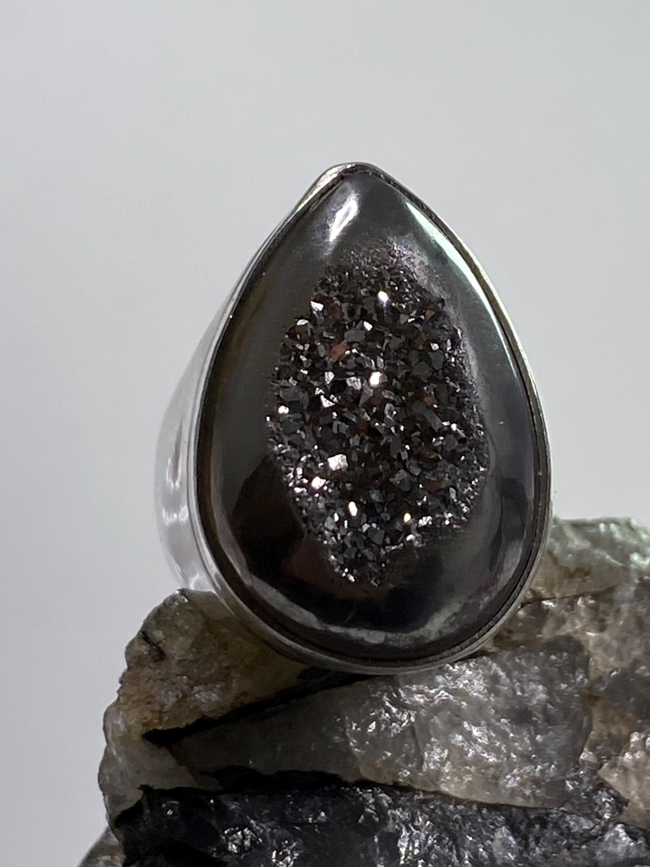 Platinum Window Druzy Silver Ring