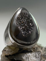 Platinum Window Druzy Silver Ring