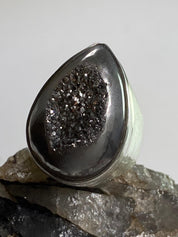 Platinum Window Druzy Silver Ring