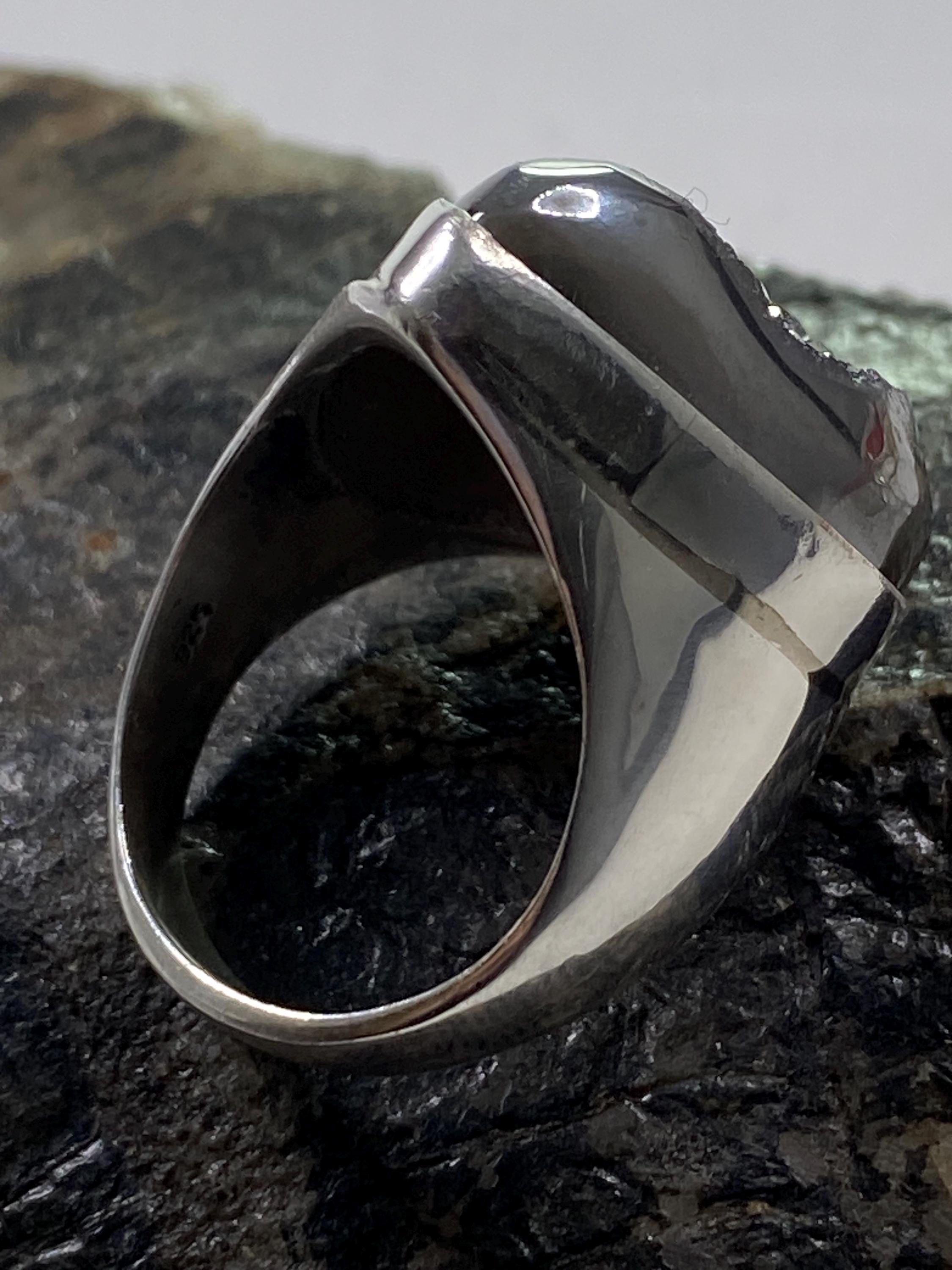 Platinum Window Druzy Silver Ring