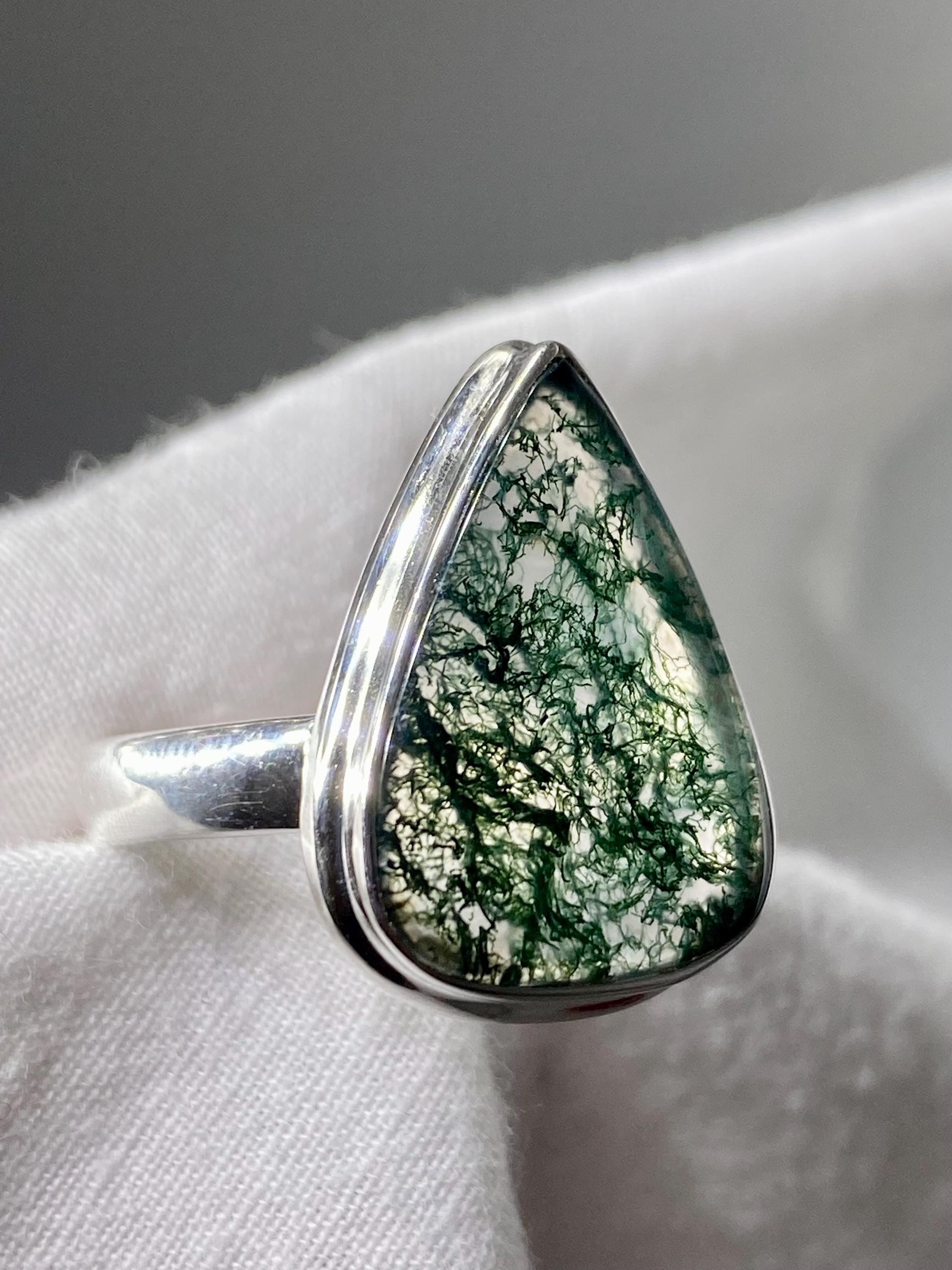 Moss Agate and Silver Ring