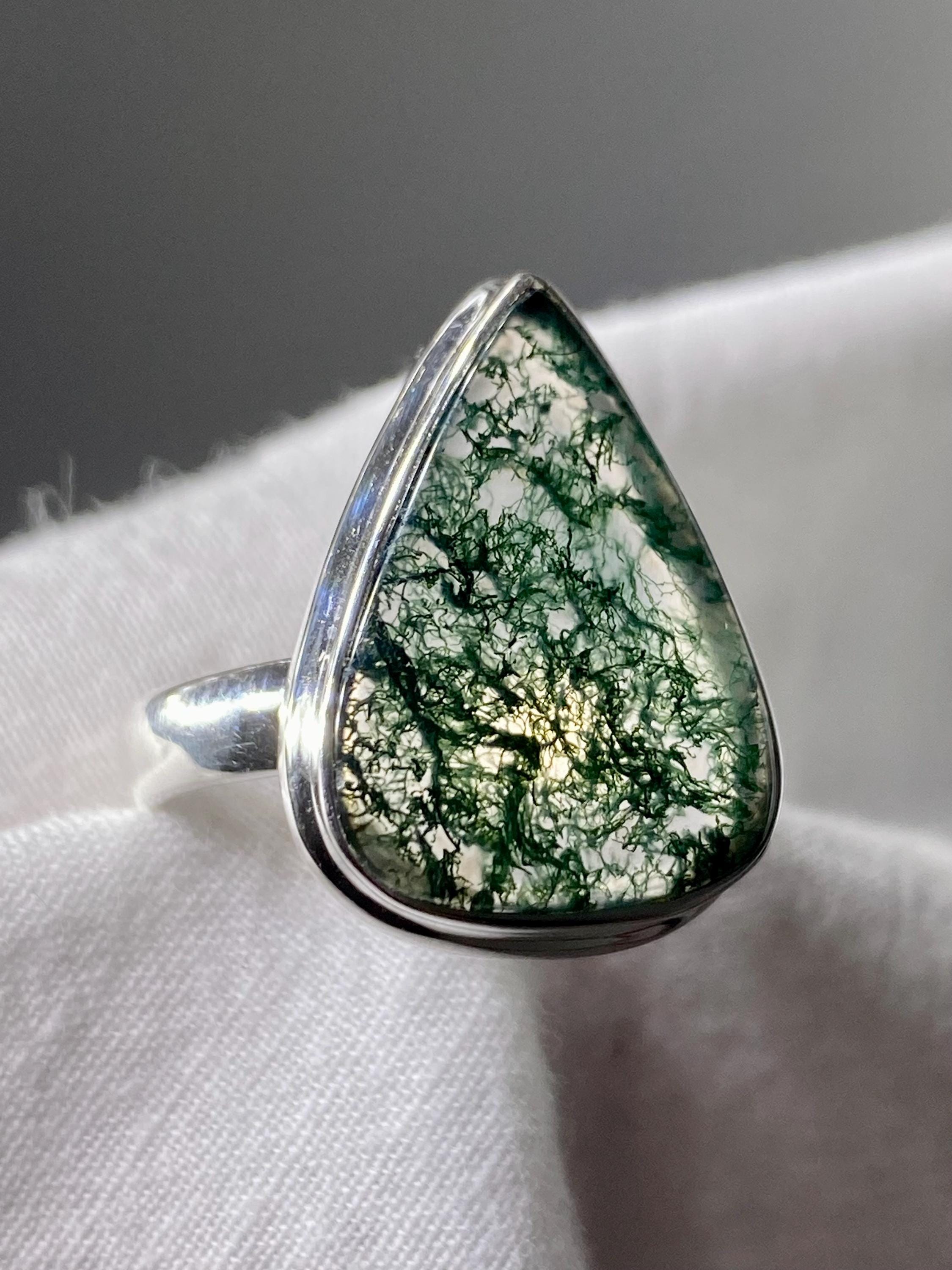 Moss Agate and Silver Ring