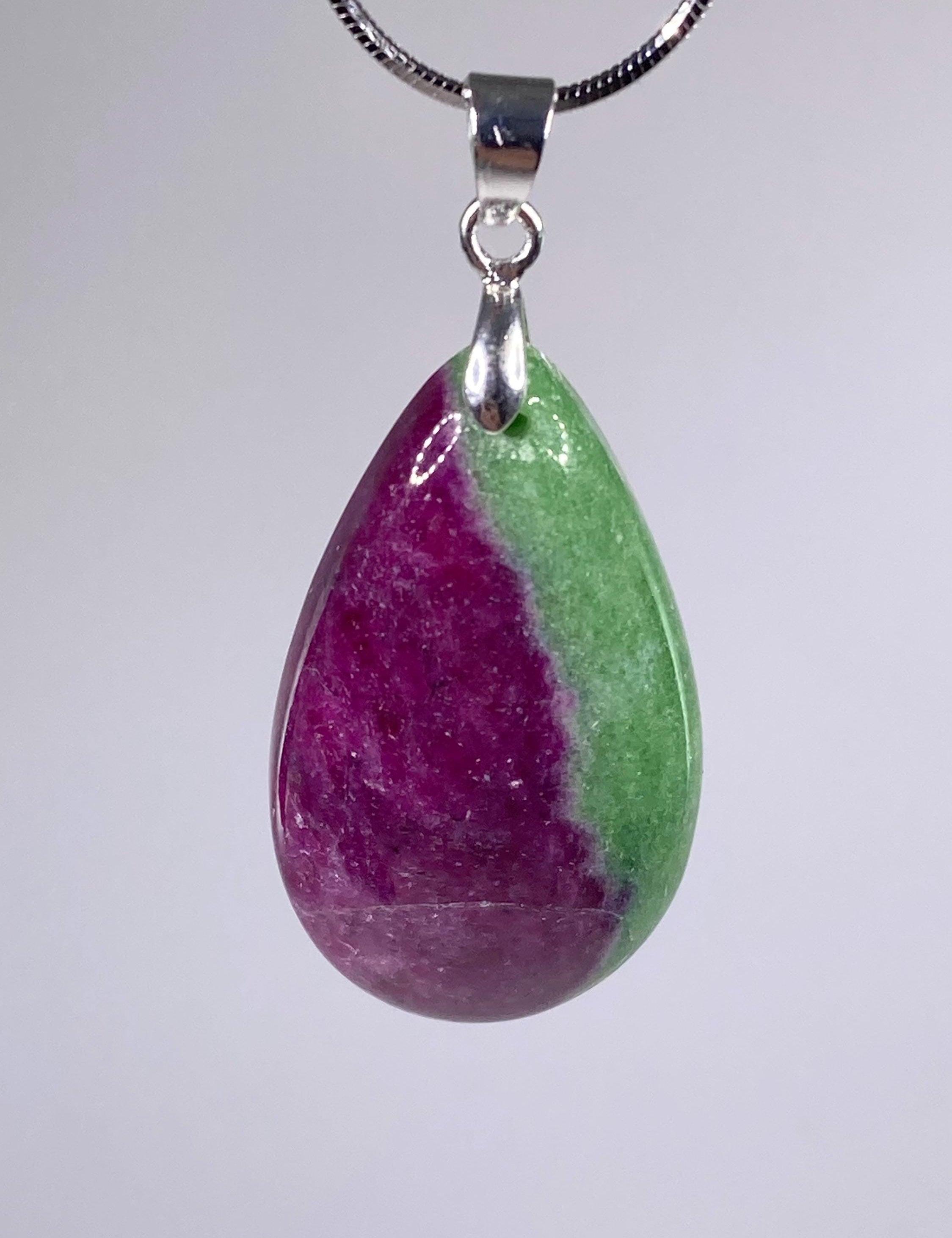 Natural Ruby Fuchsite and Silver Pendant