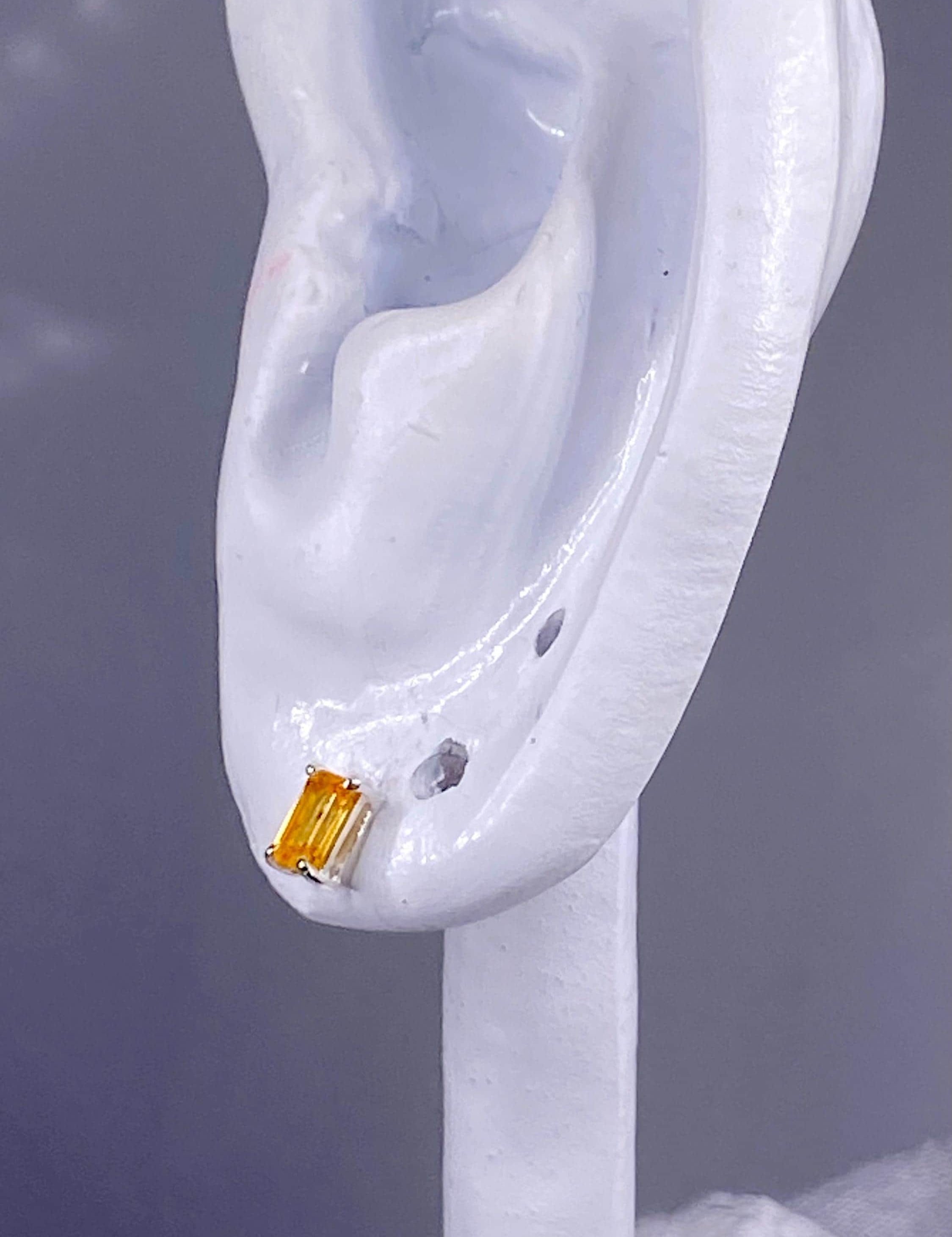 Emerald cut Mandarin Spessartite Garnet Sterling Silver Stud Earrings