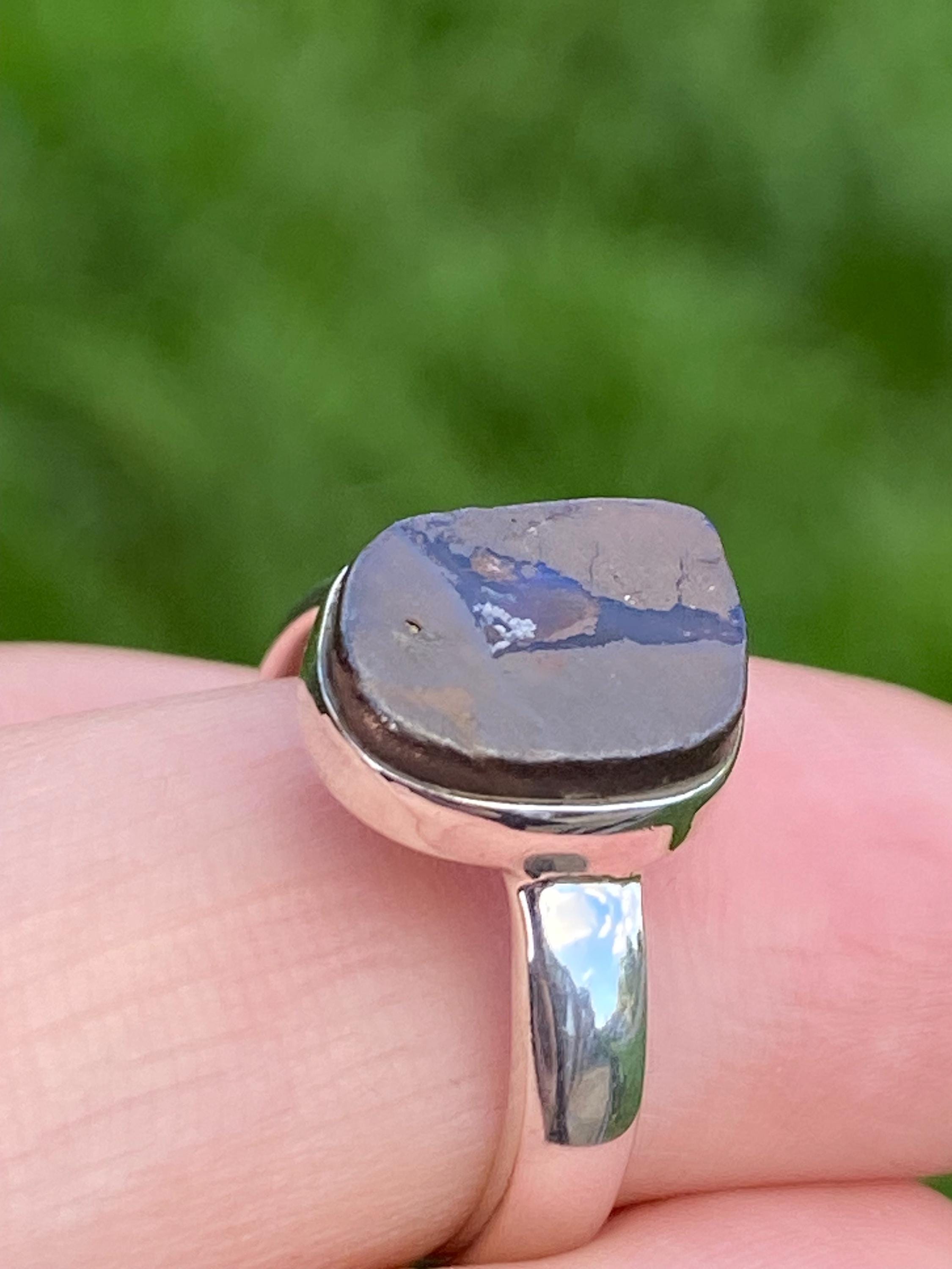 A Natural Australian Boulder Opal and Silver Ring